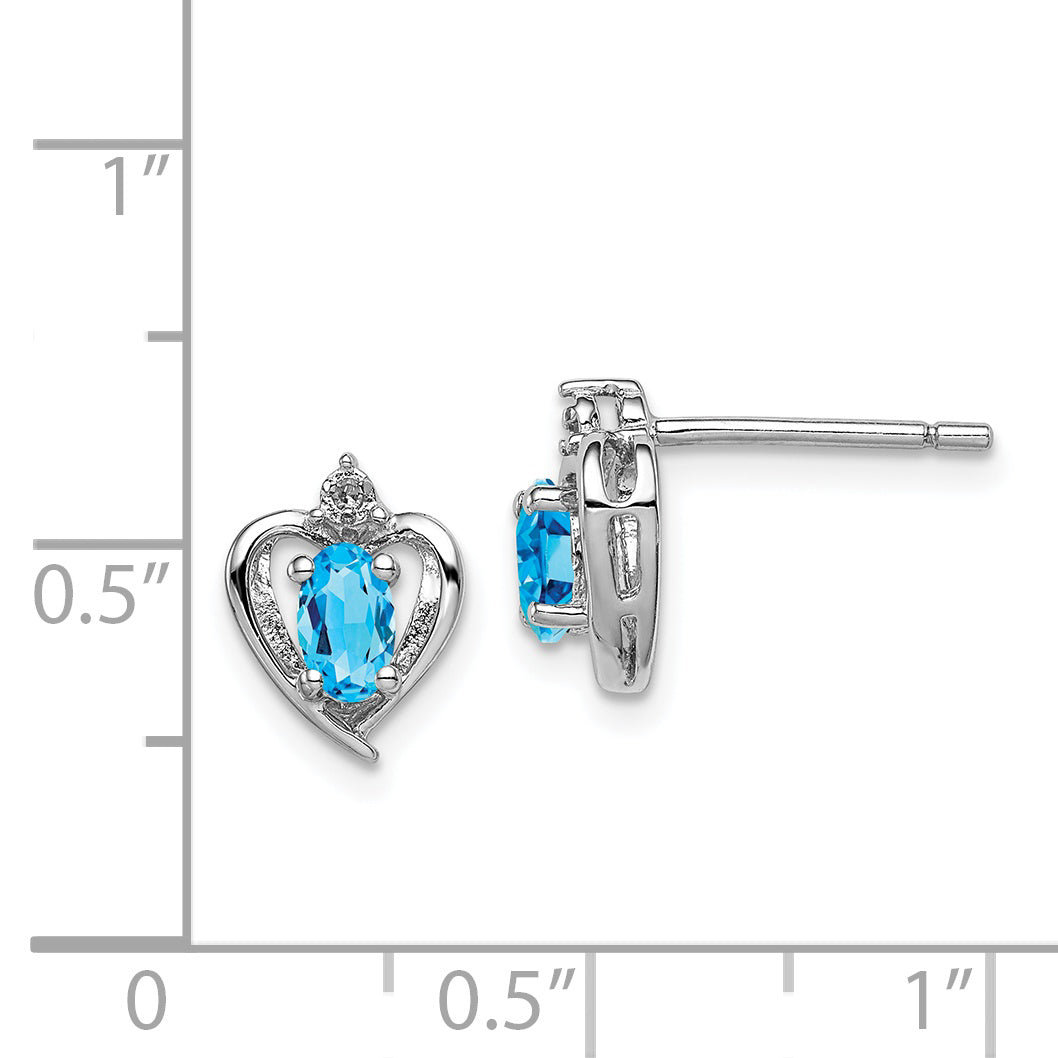 Sterling Silver Rhodium-Plated Light Swiss Blue Topaz & Diam. Earrings