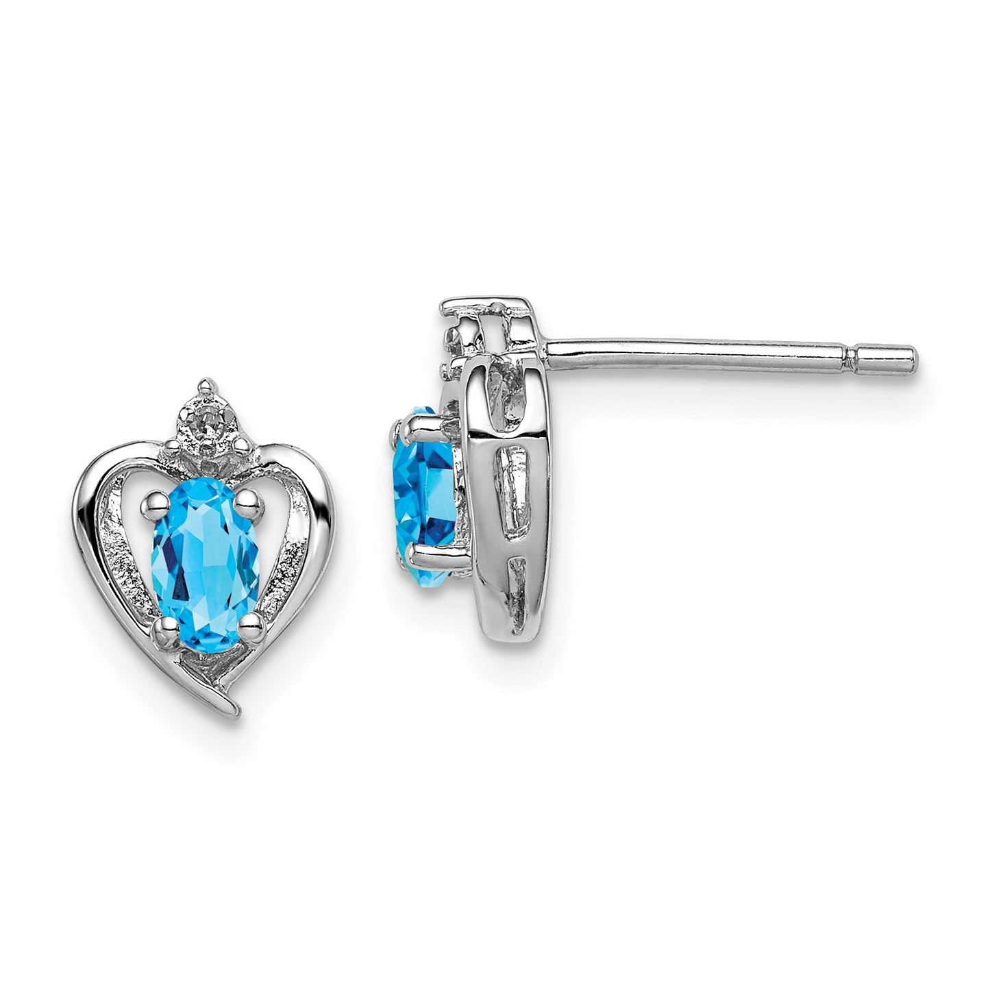 Sterling Silver Rhodium-Plated Light Swiss Blue Topaz & Diam. Earrings