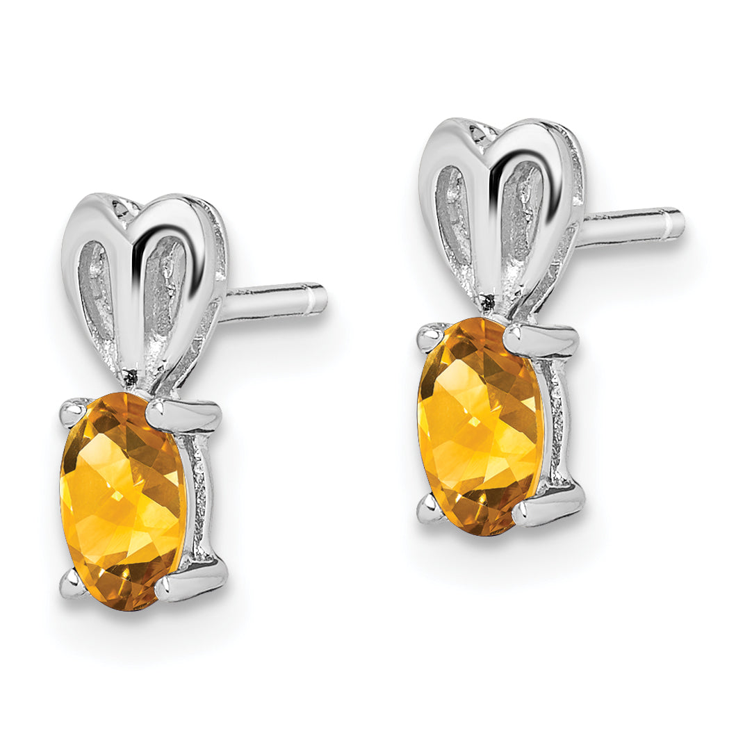 Sterling Silver Rhodium-Plated Citrine Earrings