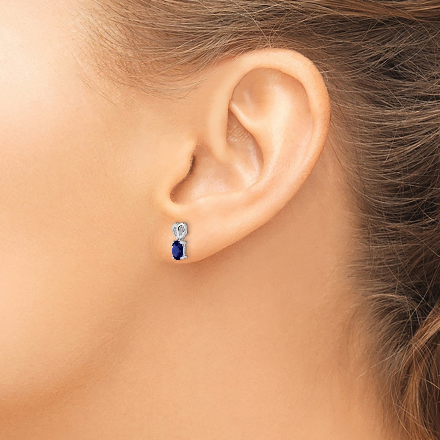 Sterling Silver Rhodium-Plated Created Sapphire Earrings