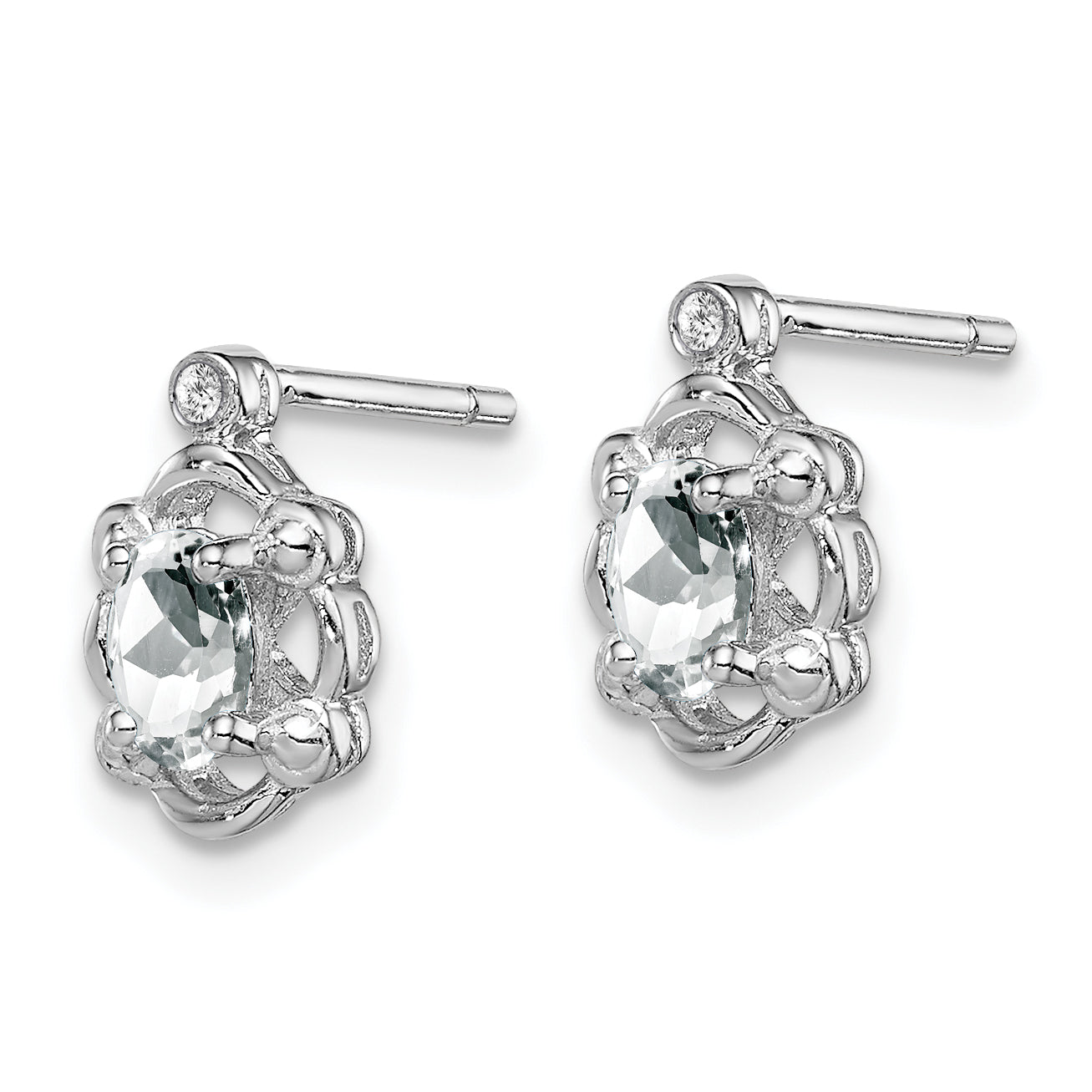 Sterling Silver Rhodium-Plated White Topaz & Diam. Earrings