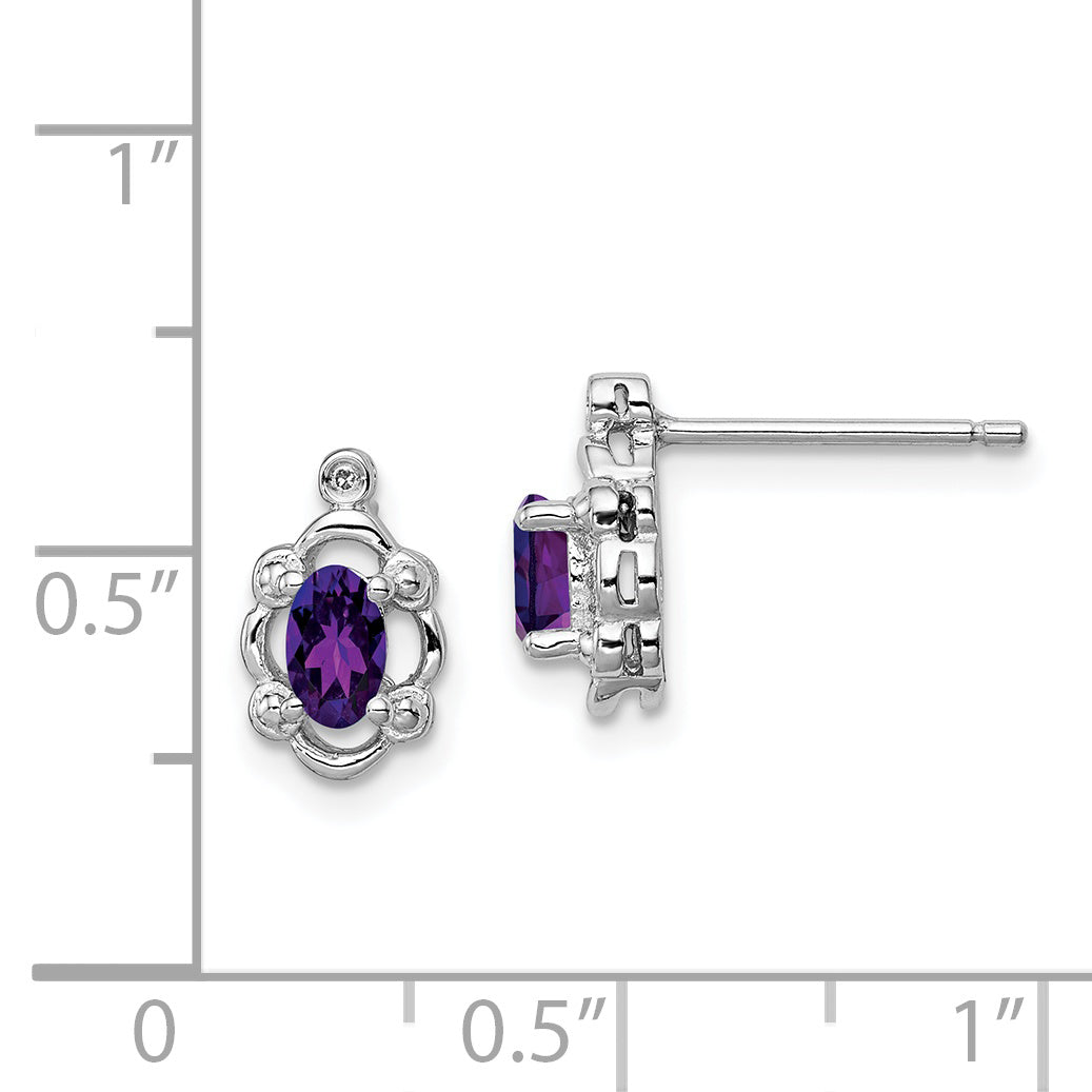 Sterling Silver Rhodium-Plated Amethyst & Diam. Earrings