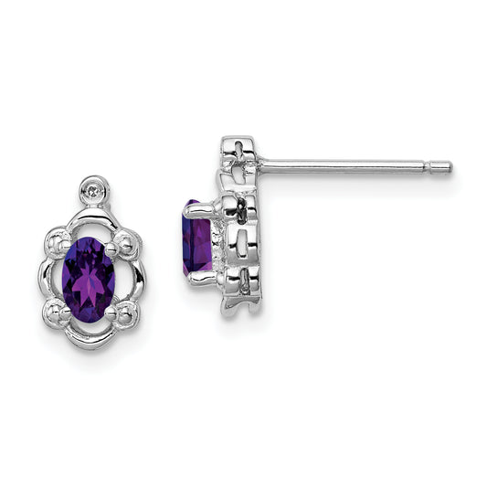 Sterling Silver Rhodium-Plated Amethyst & Diam. Earrings