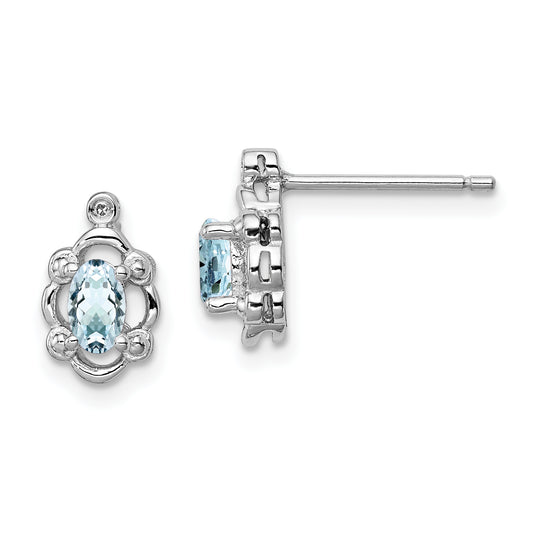 Sterling Silver Rhodium-Plated Aquamarine & Diam. Earrings