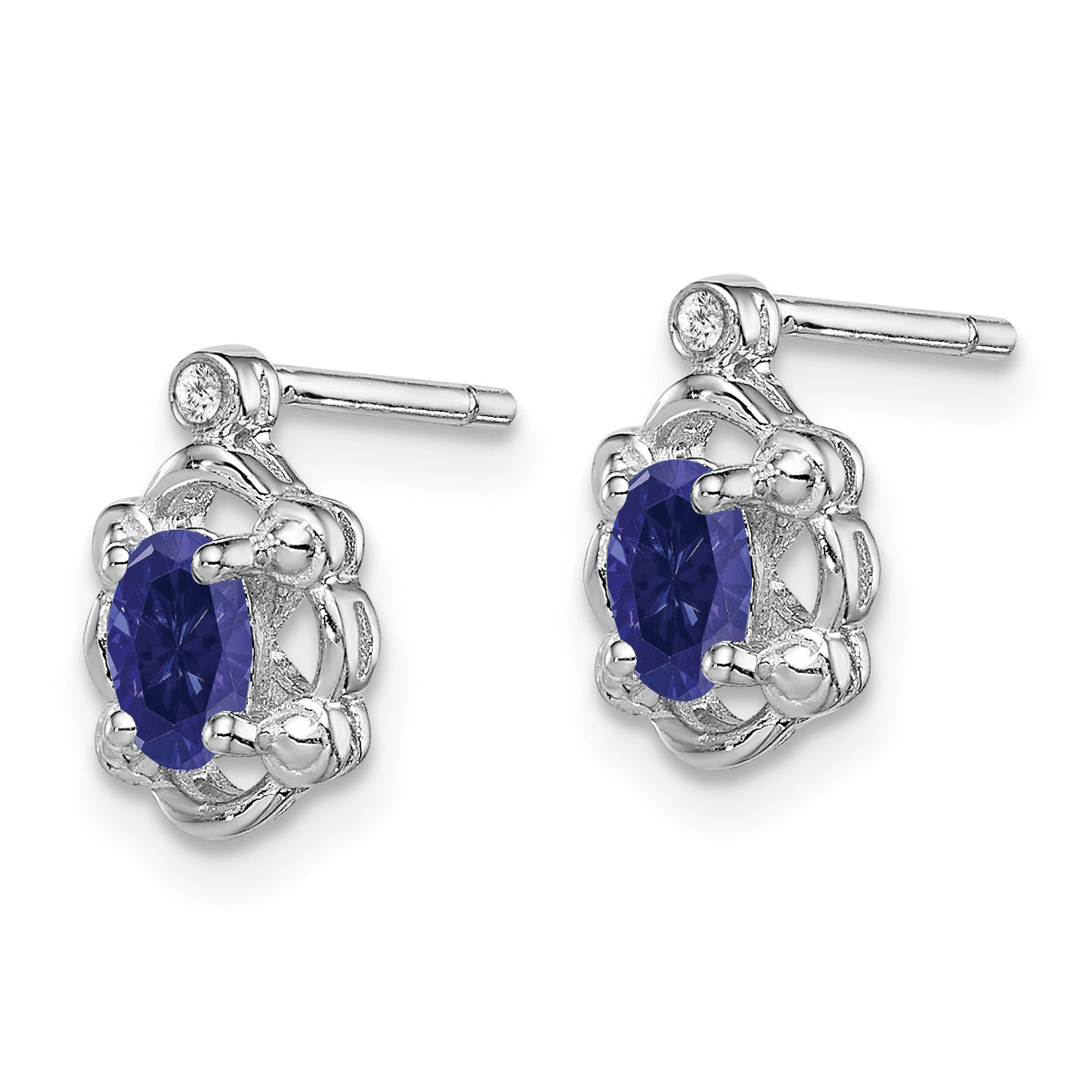 Sterling Silver Rhodium-Plated Created Sapphire & Diam. Earrings