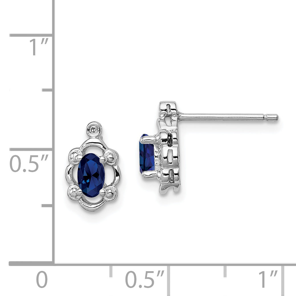 Sterling Silver Rhodium-Plated Created Sapphire & Diam. Earrings