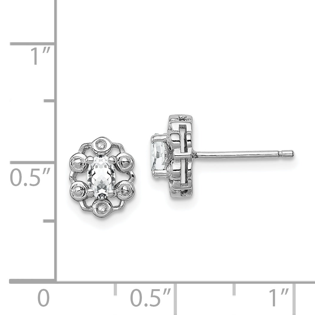 Sterling Silver Rhodium-Plated White Topaz & Diam. Earrings