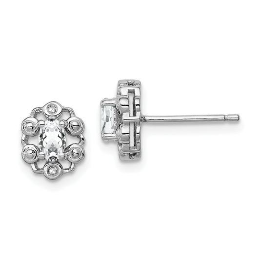 Sterling Silver Rhodium-Plated White Topaz & Diam. Earrings