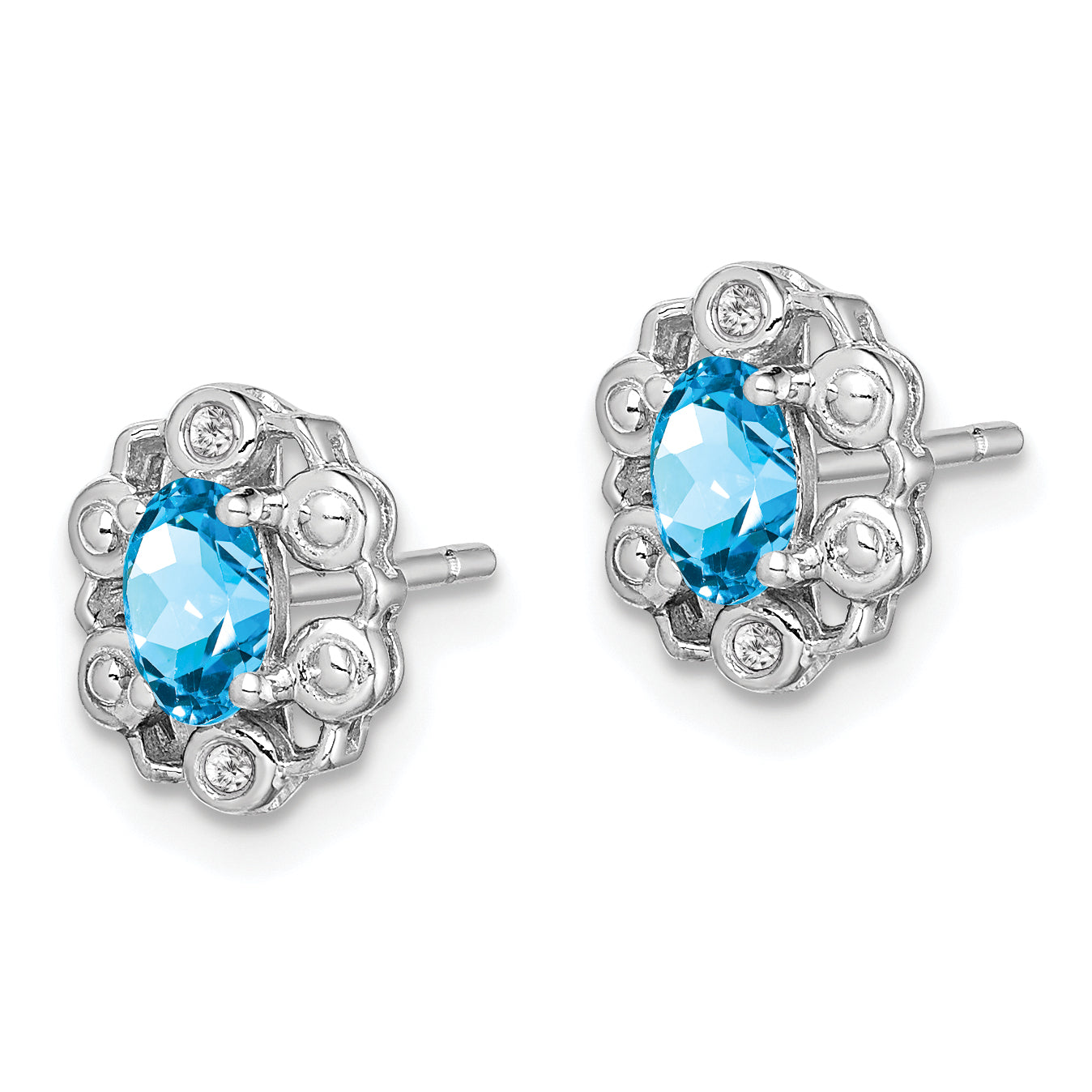 Sterling Silver Rhodium-Plated Light Swiss Blue Topaz & Diam. Earrings