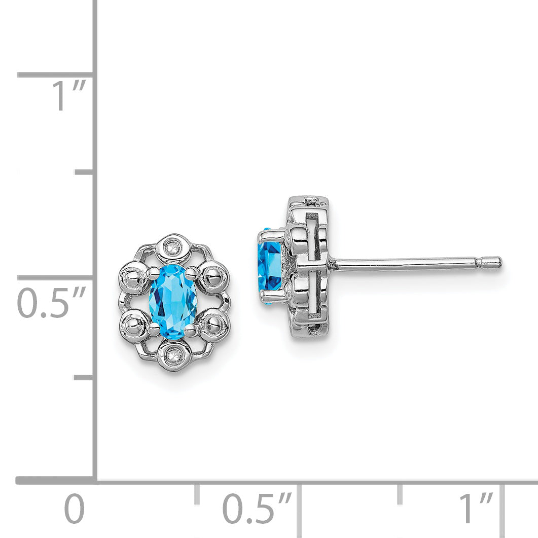 Sterling Silver Rhodium-Plated Light Swiss Blue Topaz & Diam. Earrings