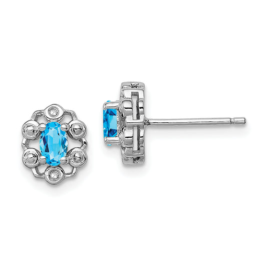 Sterling Silver Rhodium-Plated Light Swiss Blue Topaz & Diam. Earrings