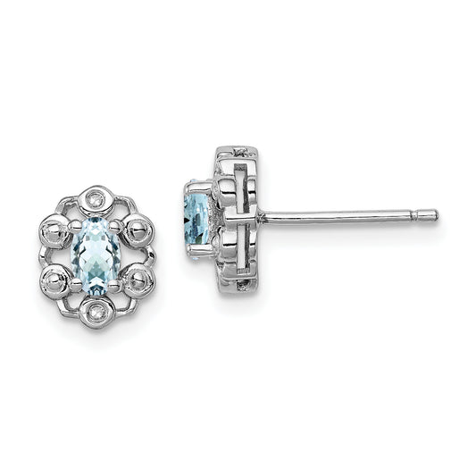 Sterling Silver Rhodium-Plated Aquamarine & Diam. Earrings