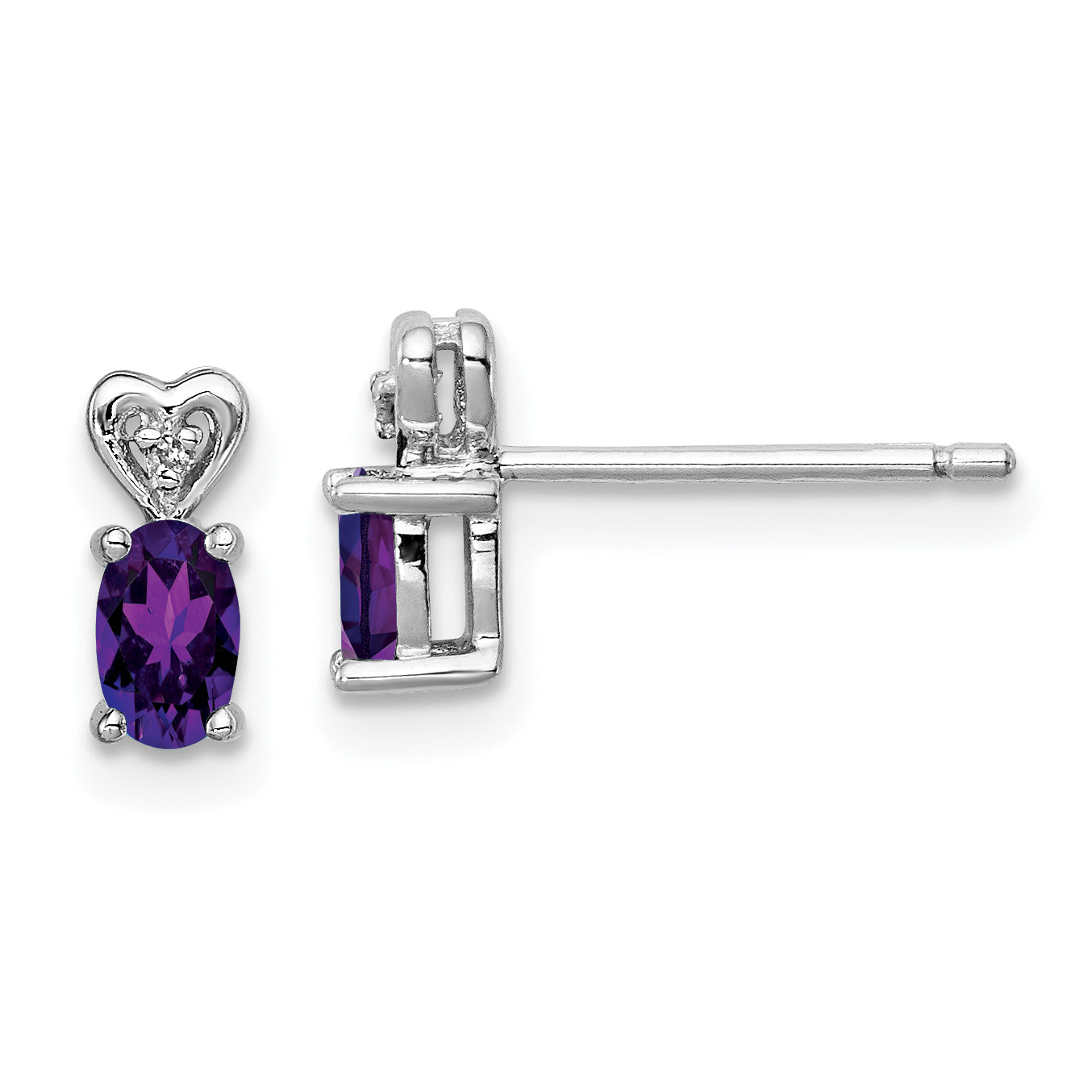 Sterling Silver Rhodium-Plated Amethyst & Diam. Earrings