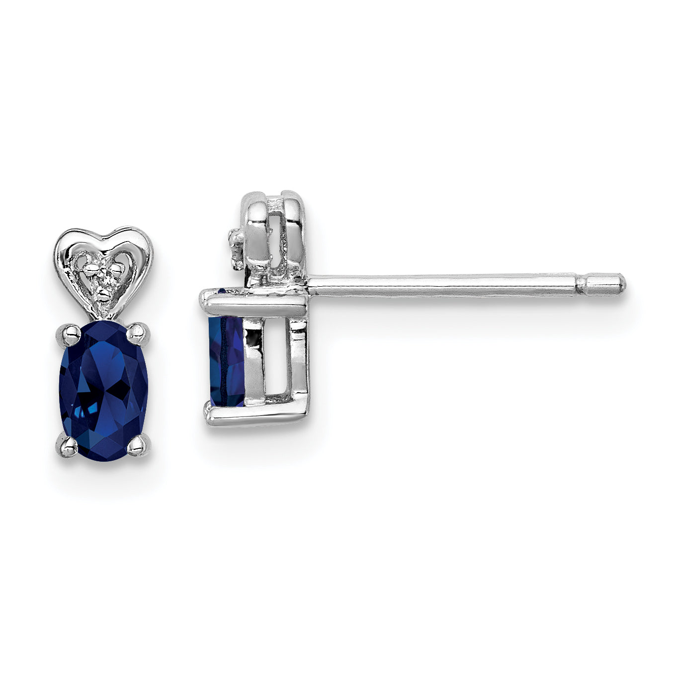 Sterling Silver Rhodium-Plated Created Sapphire & Diam. Earrings