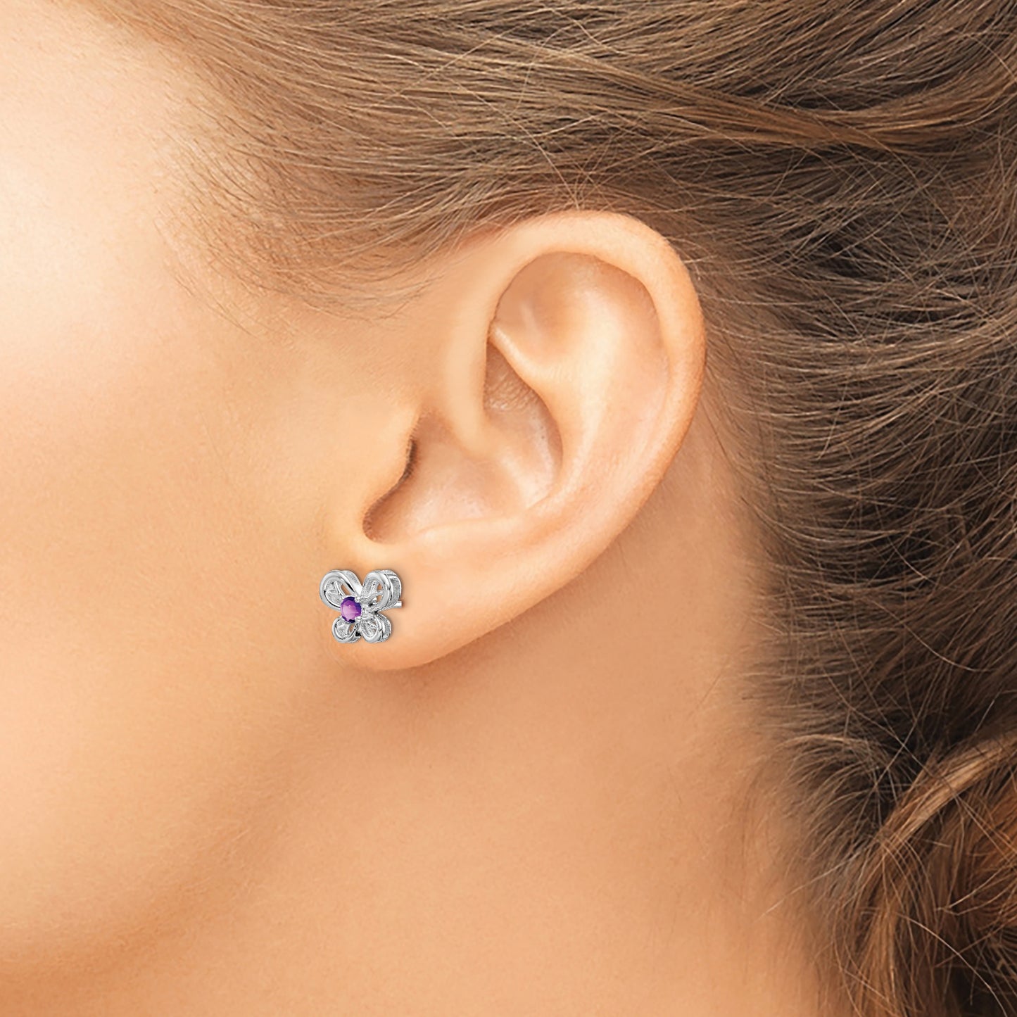 Sterling Silver Rhodium-Plated Amethyst Earrings