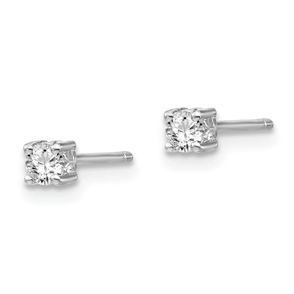 Sterling Silver Rhodium-Plated 3mm Round White Topaz Post Earrings