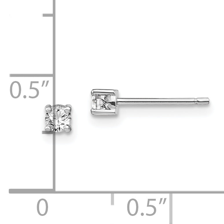 Sterling Silver Rhodium-Plated 3mm Round White Topaz Post Earrings