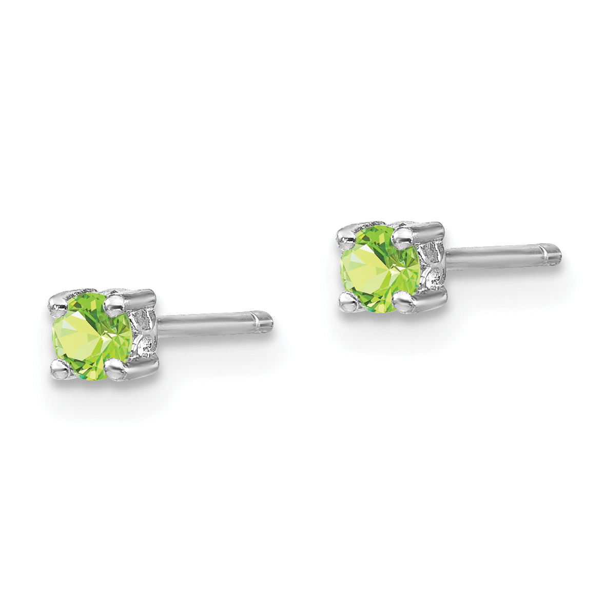 Sterling Silver Rhodium-Plated 3mm Round Peridot Post Earrings