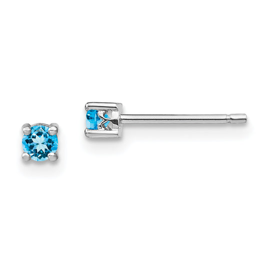 Sterling Silver Rhod-Pltd 3mm Round Swiss Blue Topaz Post Earrings