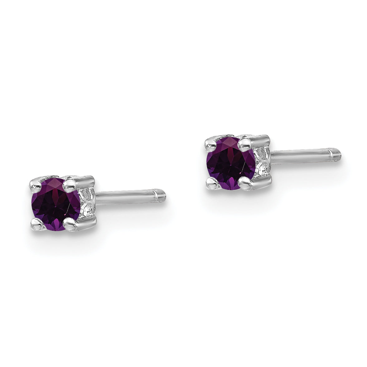 Sterling Silver Rhodium-Plated 3mm Round Amethyst Post Earrings