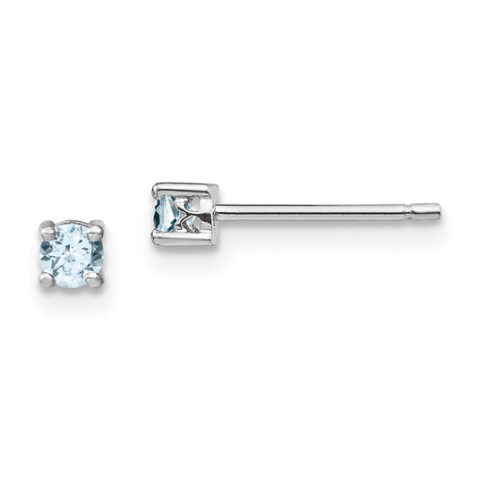 Sterling Silver Rhodium-Plated 3mm Round Aquamarine Post Earrings