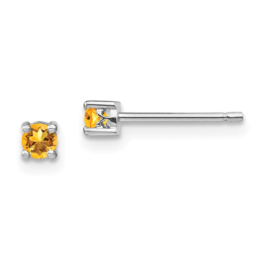 Sterling Silver Rhodium-Plated 3mm Round Citrine Post Earrings