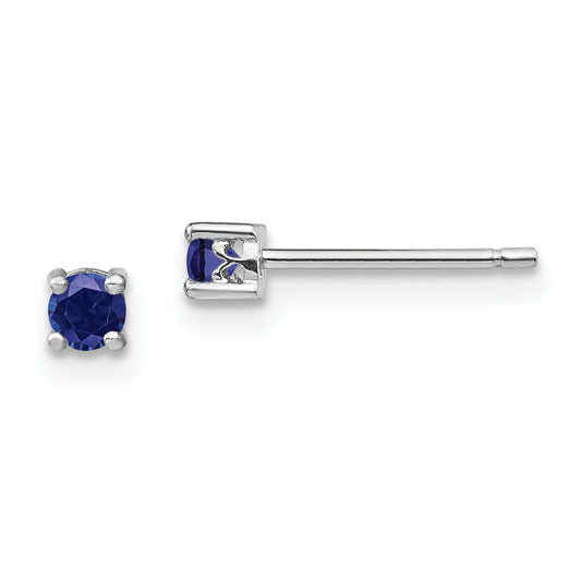 Sterling Silver Rhod-Pltd 3mm Round Created Sapphire Post Earrings