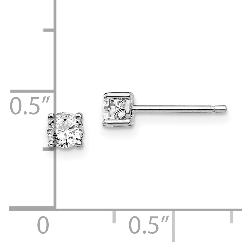 Sterling Silver Rhodium-Plated 4mm Round White Topaz Post Earrings