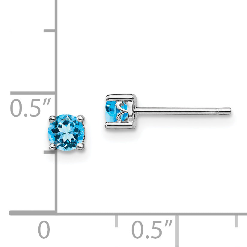 Sterling Silver Rhodium-Plated 4mm Round Swiss Blue Topaz Post Earrings