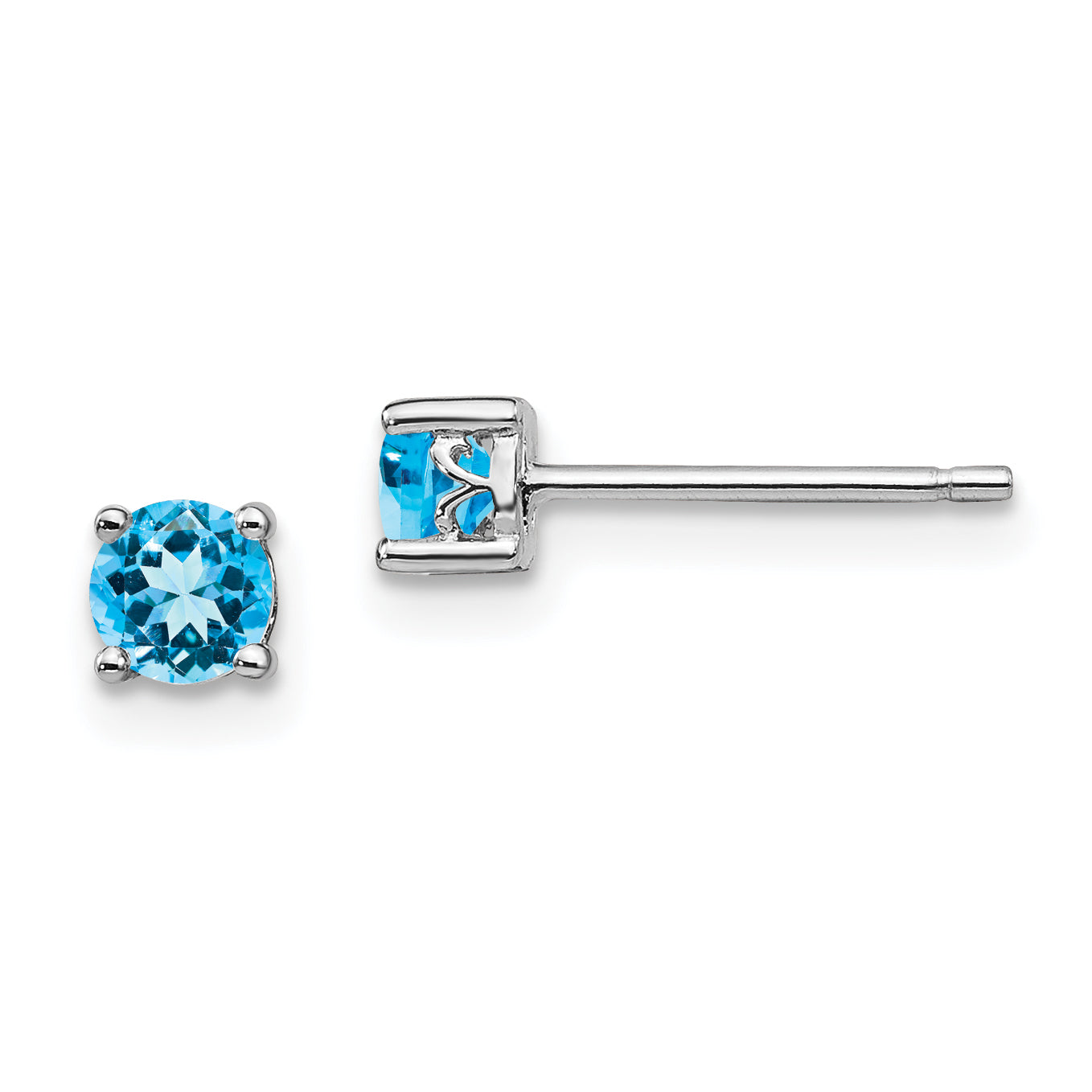 Sterling Silver Rhodium-Plated 4mm Round Swiss Blue Topaz Post Earrings