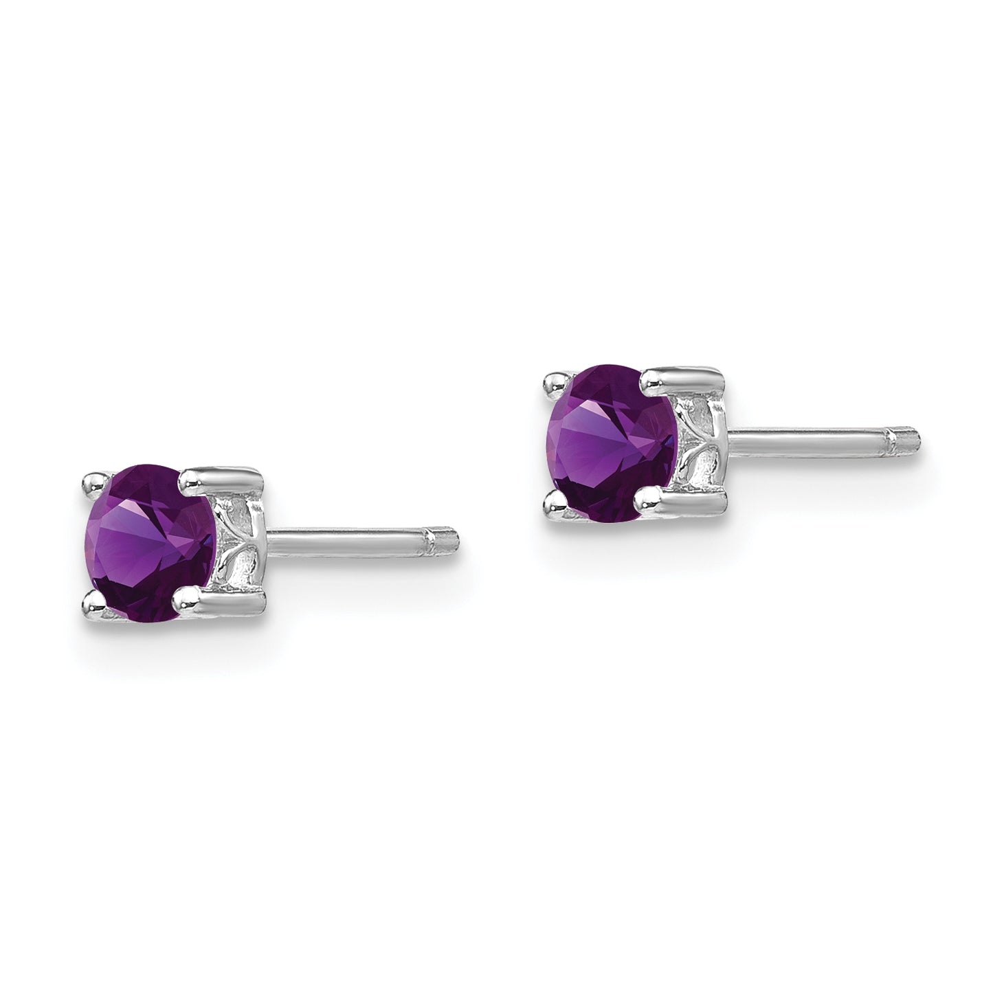 Sterling Silver Rhodium-Plated 4mm Round Amethyst Post Earrings