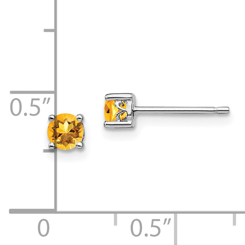 Sterling Silver Rhodium-Plated 4mm Round Citrine Post Earrings