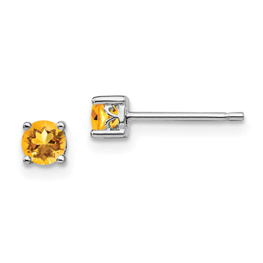 Sterling Silver Rhodium-Plated 4mm Round Citrine Post Earrings