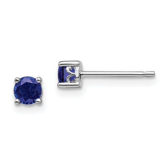 Sterling Silver Rhodium-Plated 4mm Round Created Sapphire Post Earrings