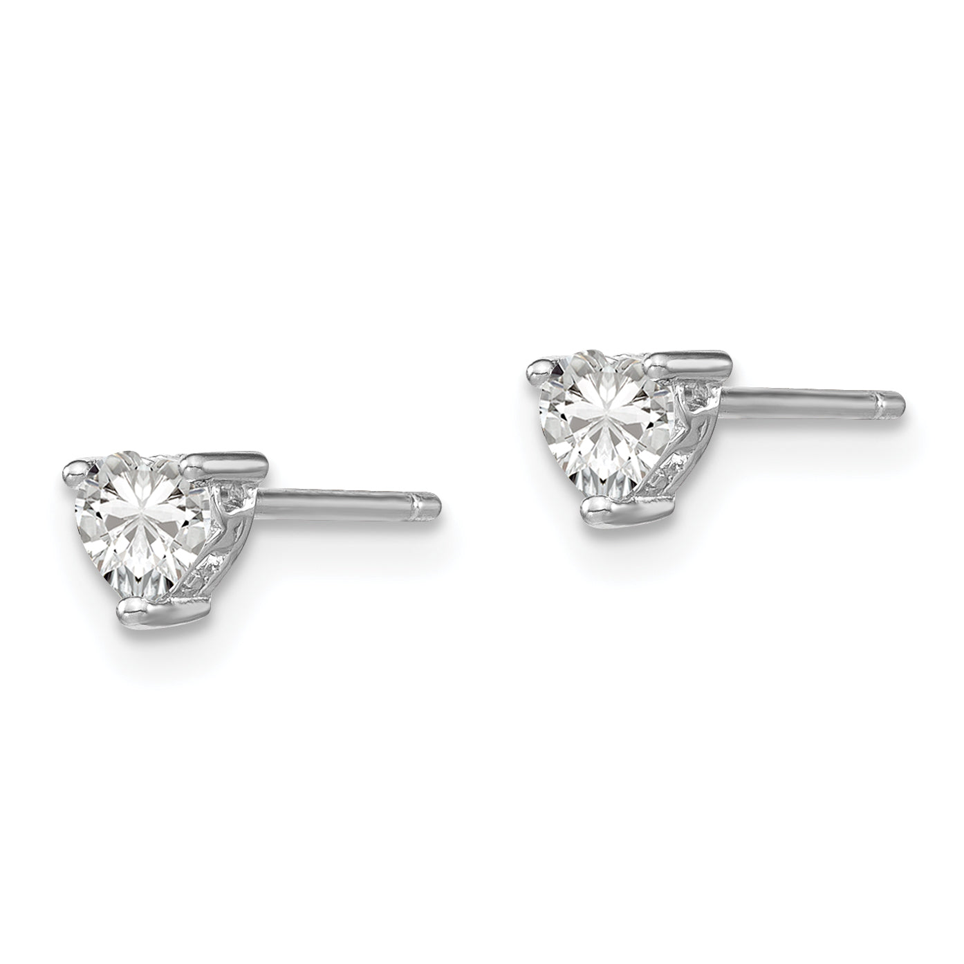 Sterling Silver Rhodium-Plated 4mm Heart White Topaz Post Earrings