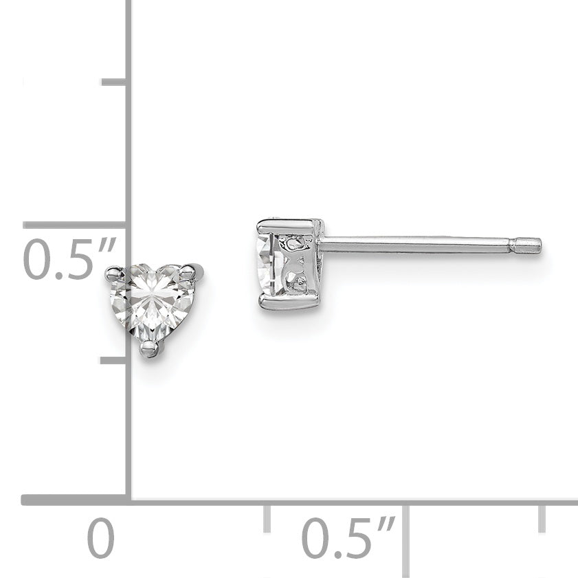 Sterling Silver Rhodium-Plated 4mm Heart White Topaz Post Earrings