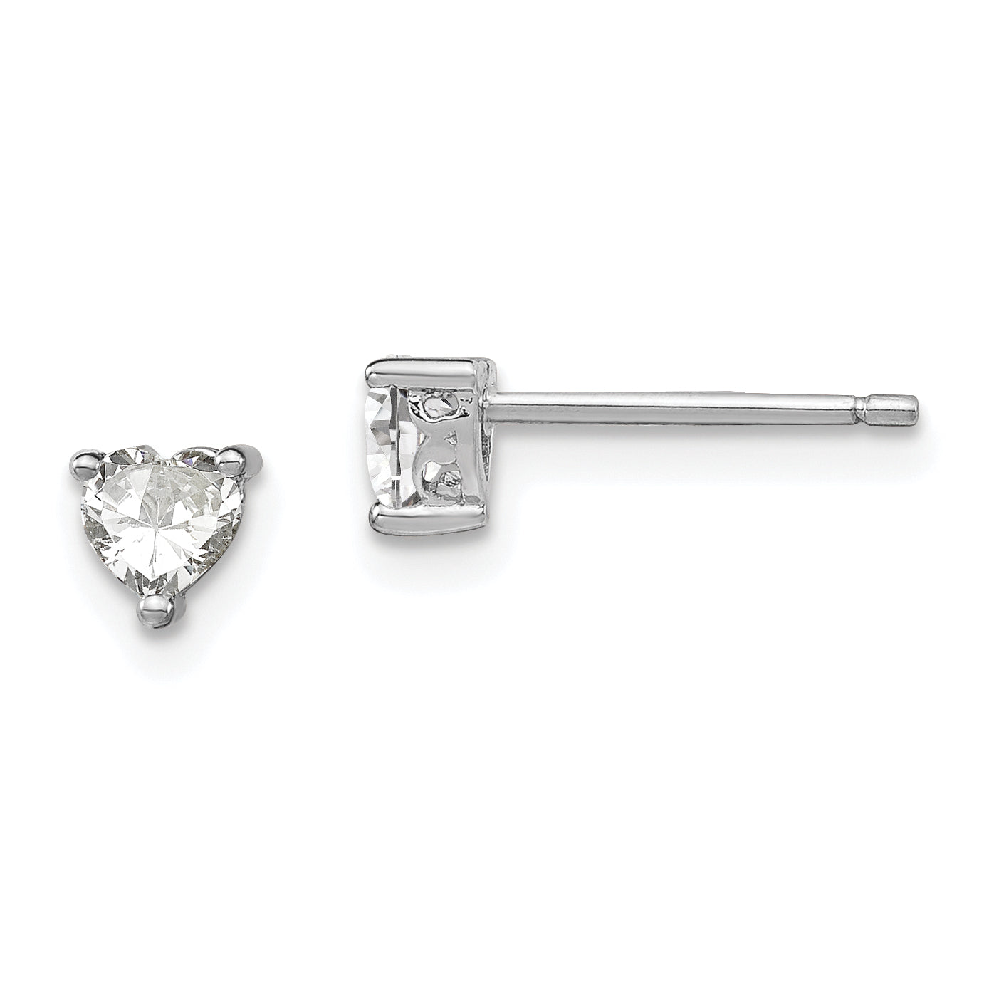 Sterling Silver Rhodium-Plated 4mm Heart White Topaz Post Earrings