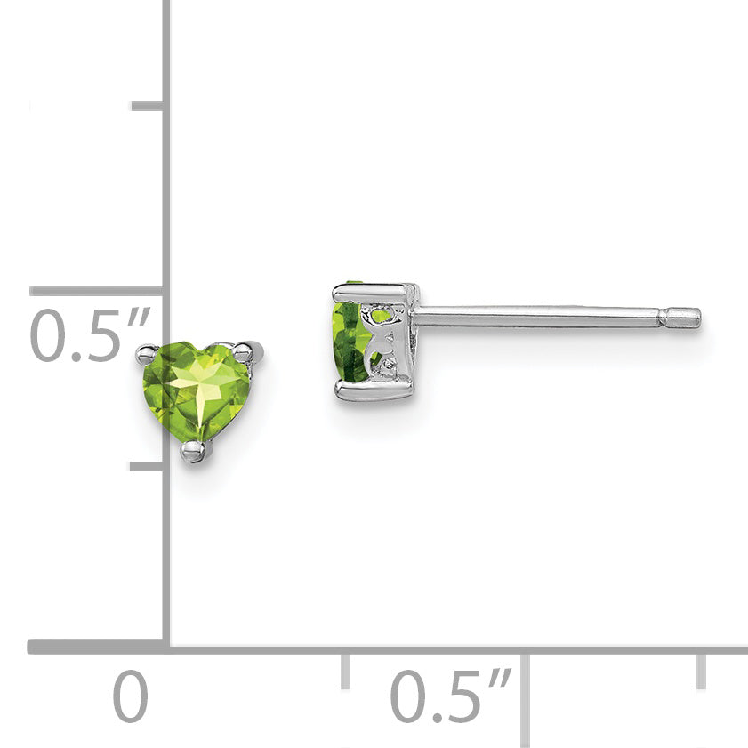 Sterling Silver Rhodium-Plated 4mm Heart Peridot Post Earrings