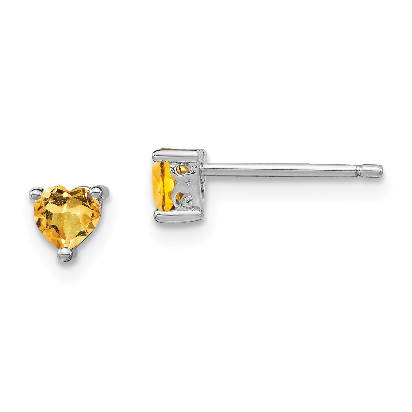 Sterling Silver Rhodium-Plated 4mm Heart Citrine Post Earrings