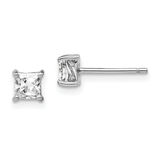 Sterling Silver Rhodium-Plated 4mm Princess White Topaz Post Earrings