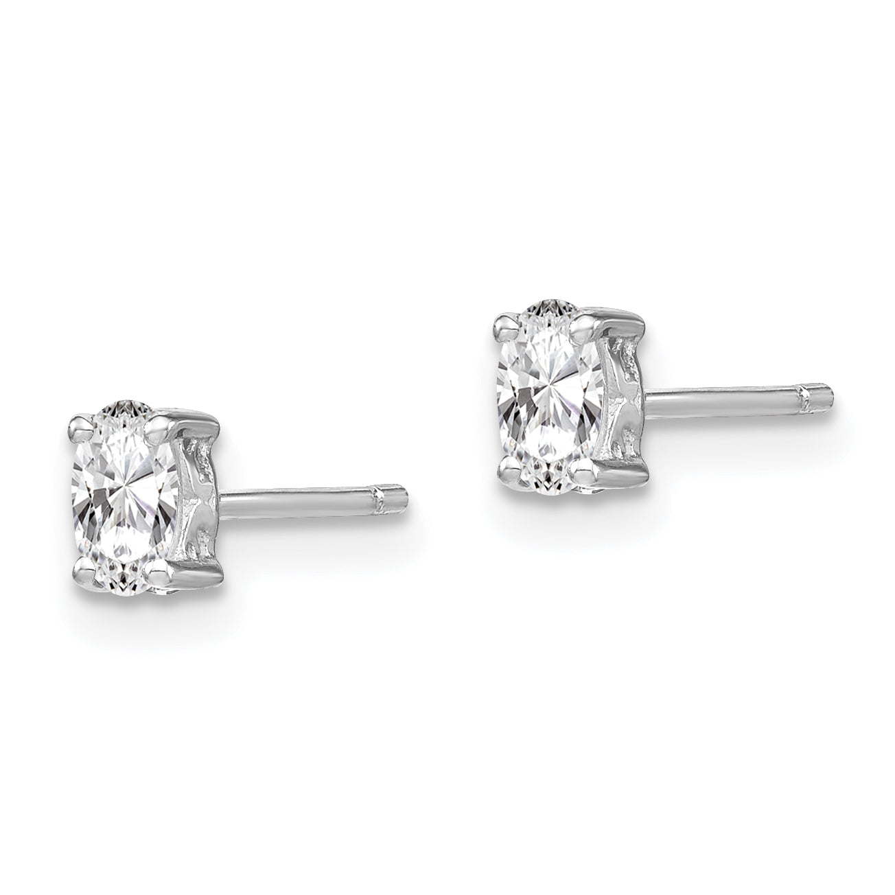 Sterling Silver Rhodium-Plated 5X3mm Oval White Topaz Post Earrings