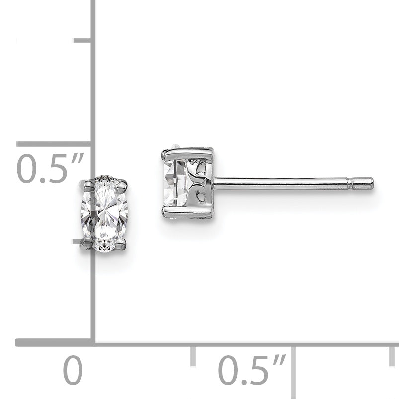 Sterling Silver Rhodium-Plated 5X3mm Oval White Topaz Post Earrings