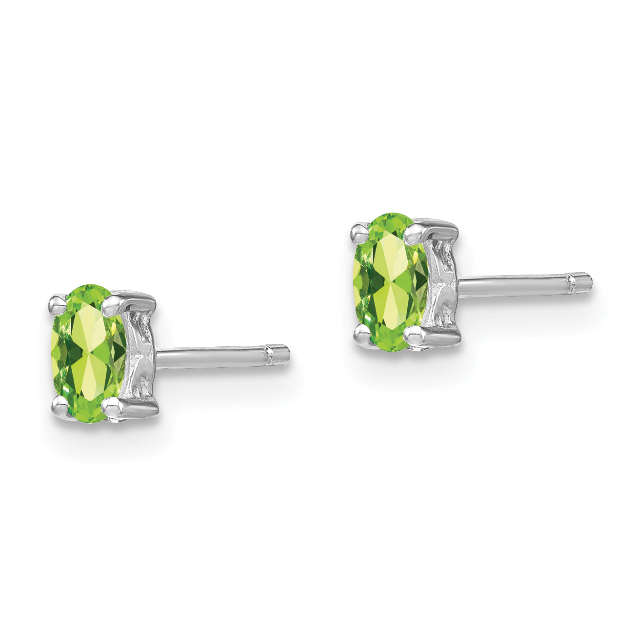 Sterling Silver Rhodium-Plated 5X3mm Oval Peridot Post Earrings