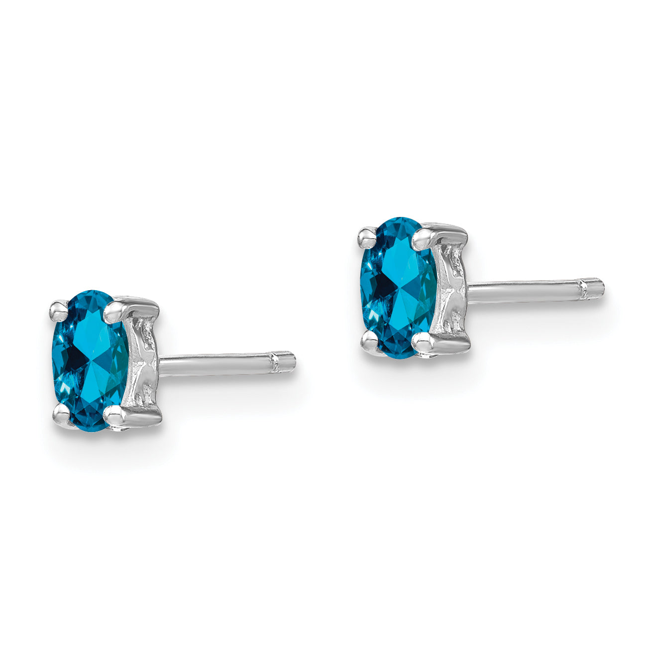 Sterling Silver Rhodium-Plated 5X3mm Oval Swiss Blue Topaz Post Earrings