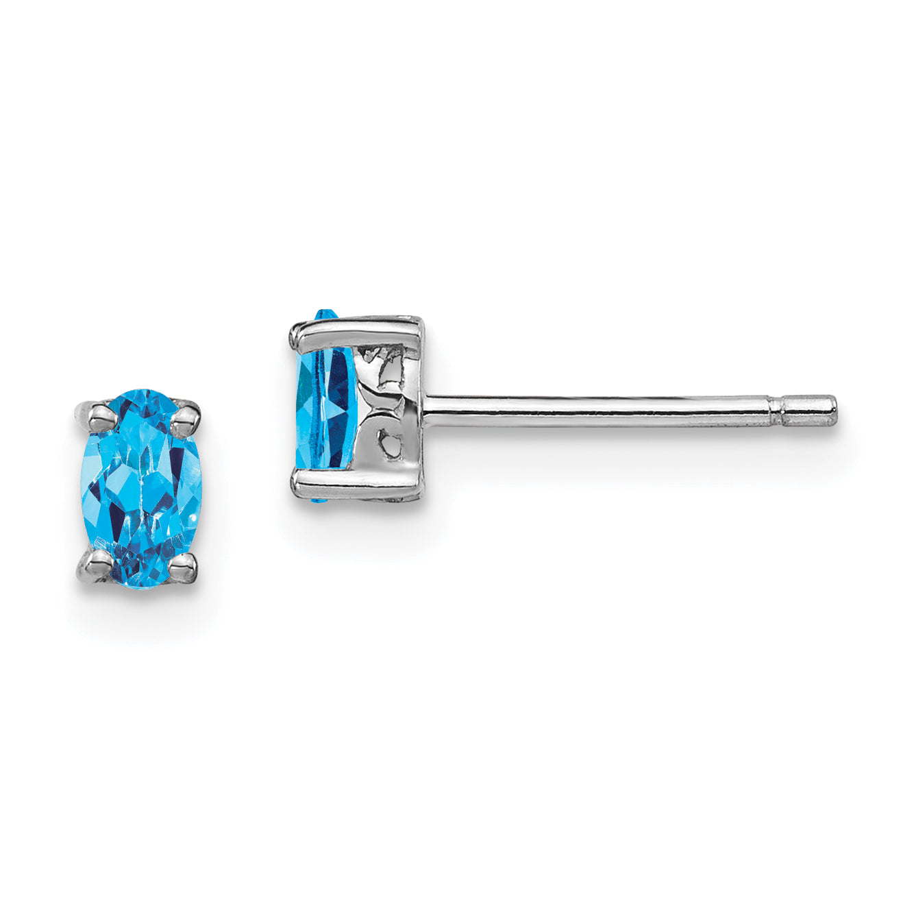 Sterling Silver Rhodium-Plated 5X3mm Oval Swiss Blue Topaz Post Earrings