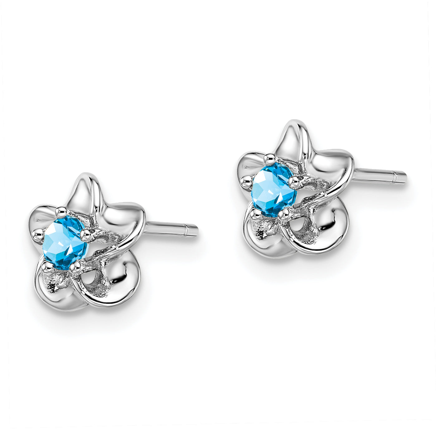 Sterling Silver Rhodium-Plated Floral Blue Topaz Post Earrings