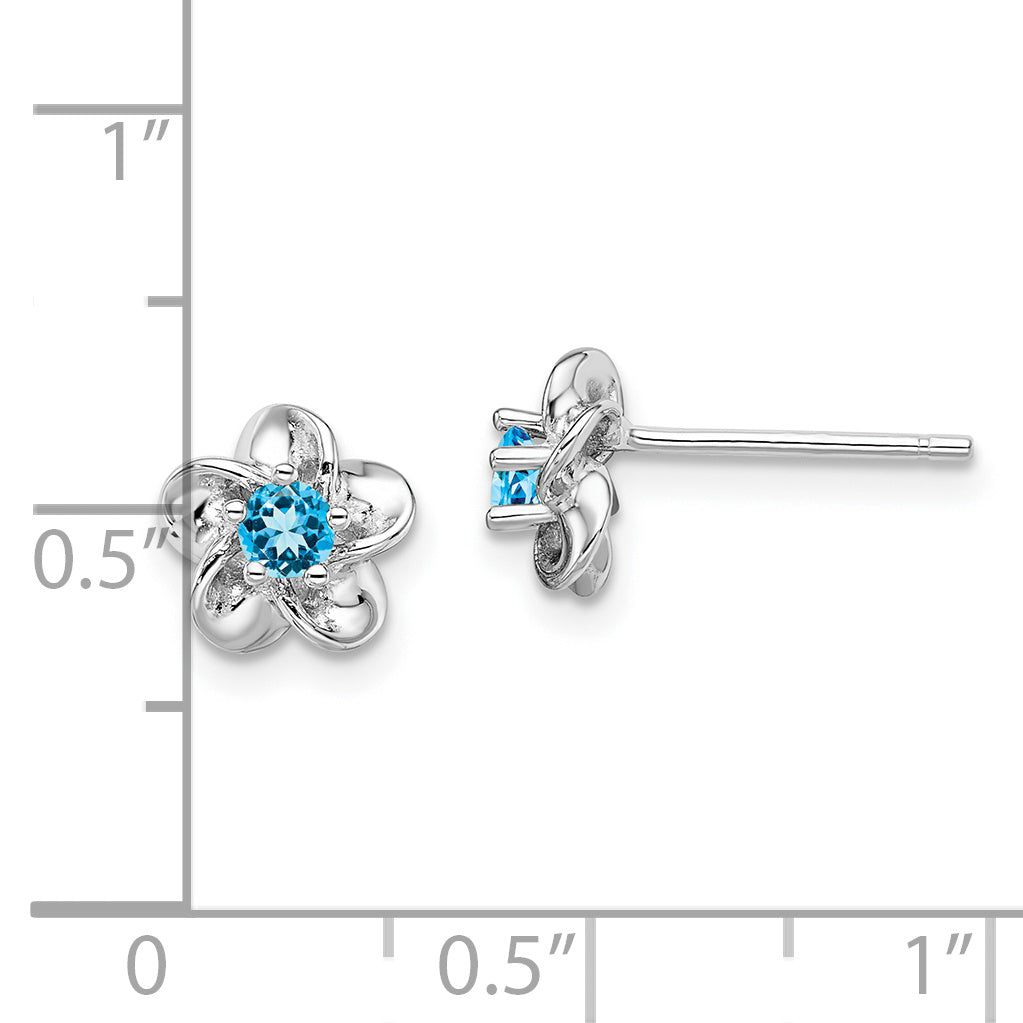 Sterling Silver Rhodium-Plated Floral Blue Topaz Post Earrings