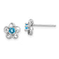 Sterling Silver Rhodium-Plated Floral Blue Topaz Post Earrings