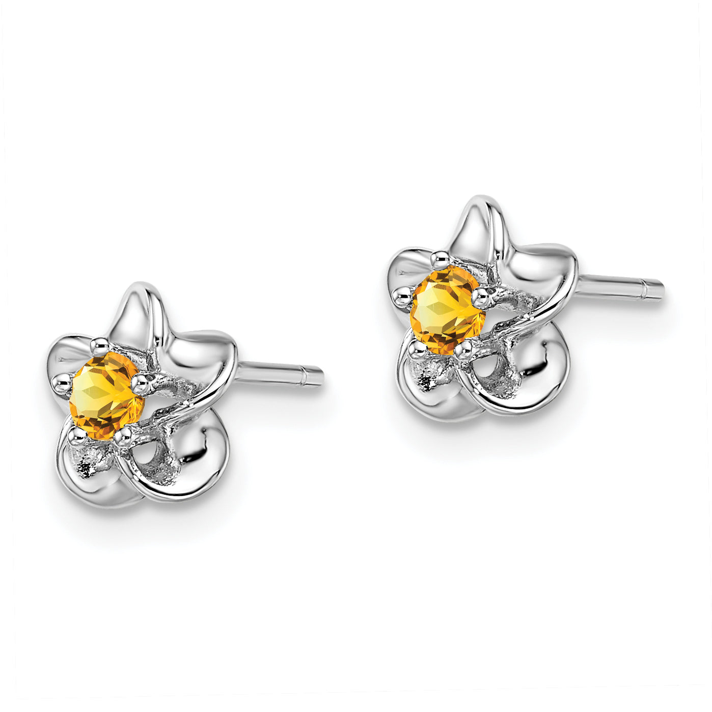 Sterling Silver Rhodium-Plated Floral Citrine Post Earrings