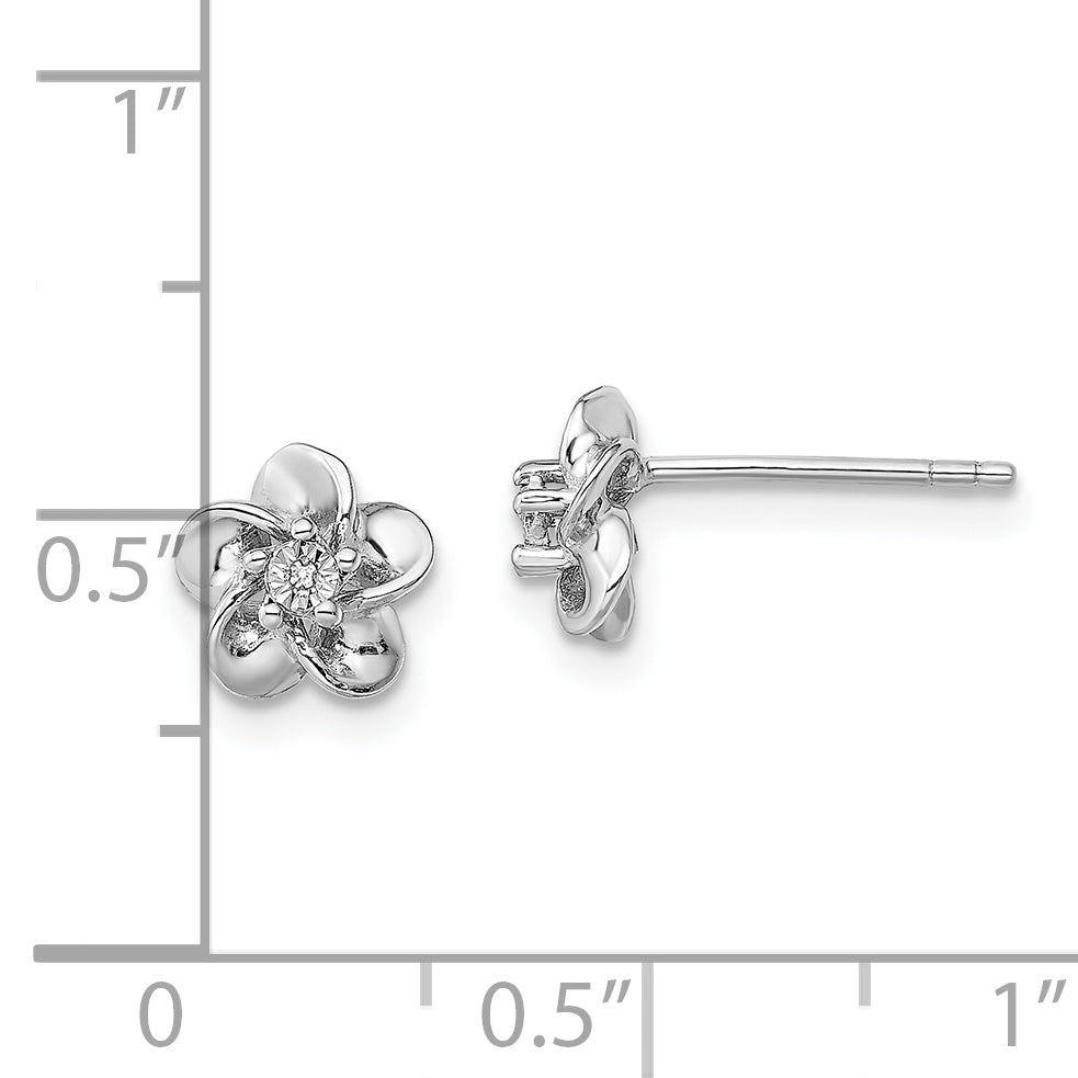 Sterling Silver Rhodium-Plated Floral Diamond Post Earrings